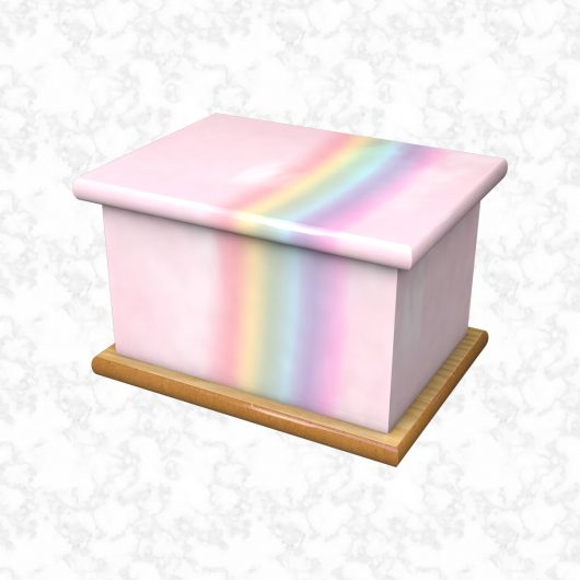 Rainbow on fluffy pink child ashes casket