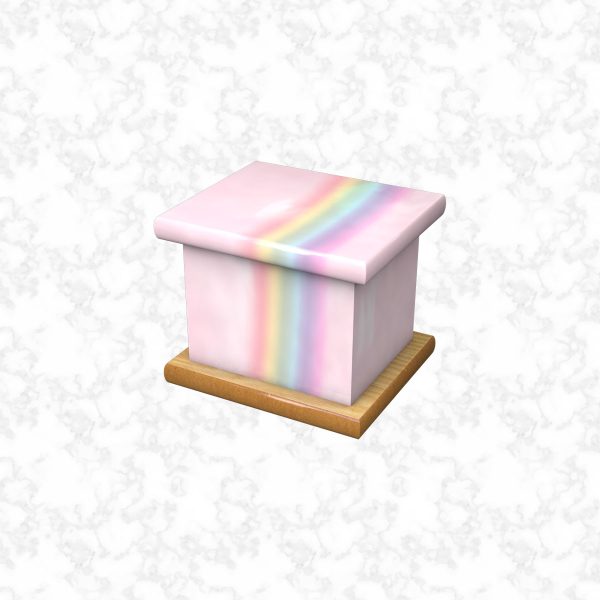 Rainbow on fluffy pink infant ashes casket