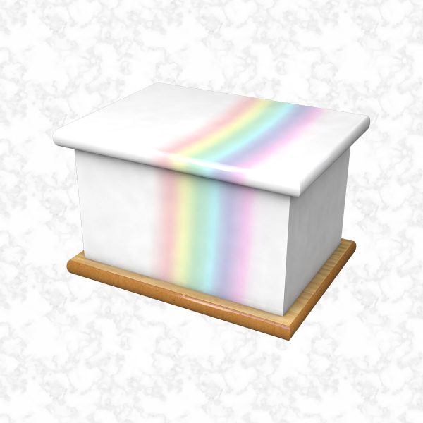 Rainbow on white child ashes casket