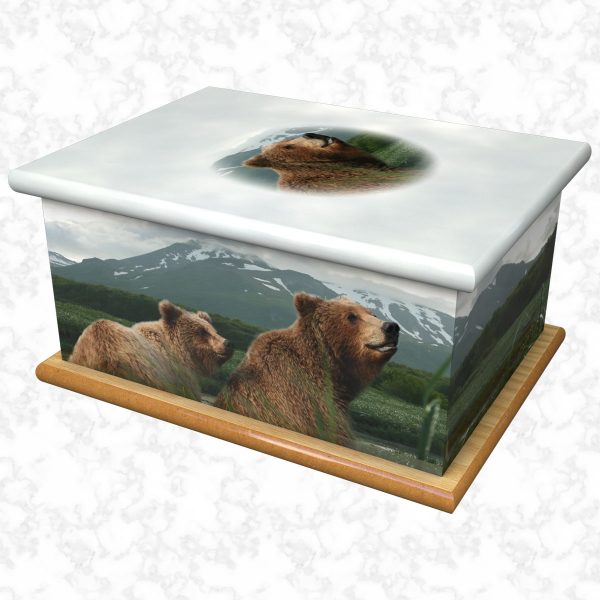 Bears and mountains ashes casket