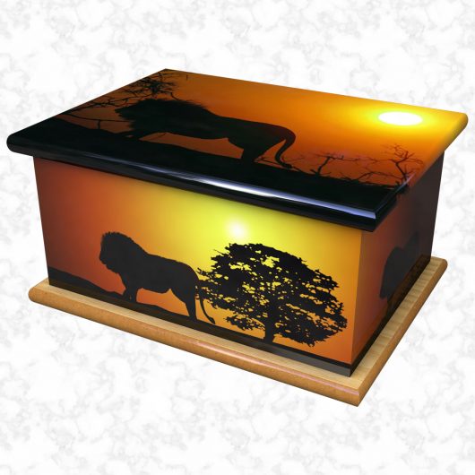 Lion at sunset ashes casket