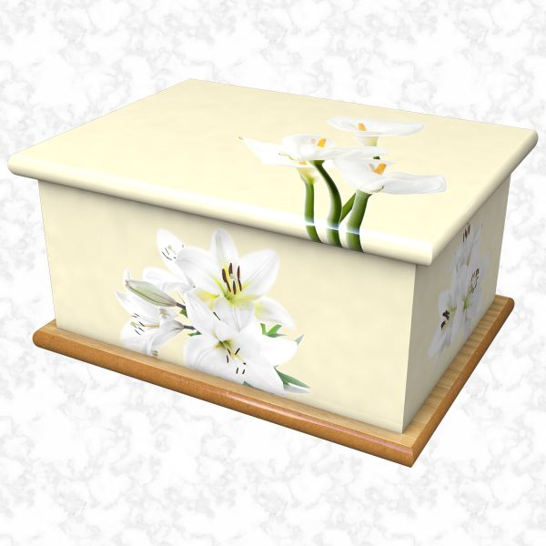 Simple Lily cream ashes casket