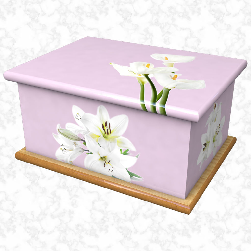 Simple Lily Ashes Casket | Colourful designs | The Funeral Outlet