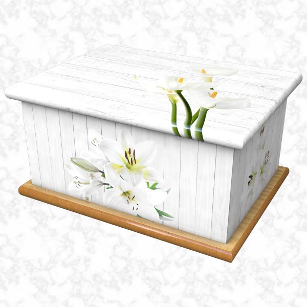 Simple Lily white wood ashes casket