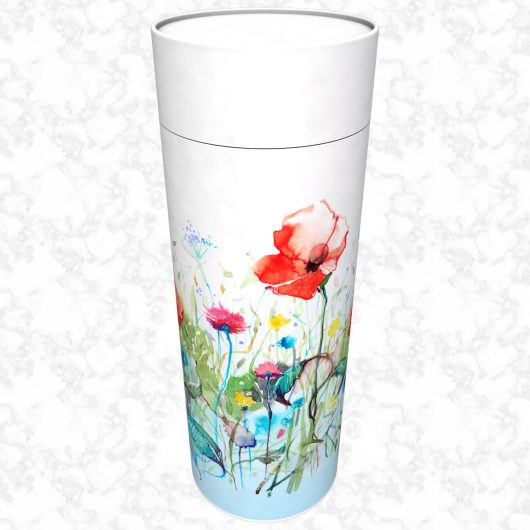 Watercolour Poppies blue scatter tube adult size