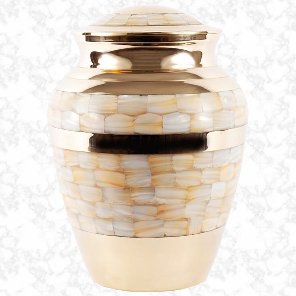 grand gold and mother of pearl brass traditional urn