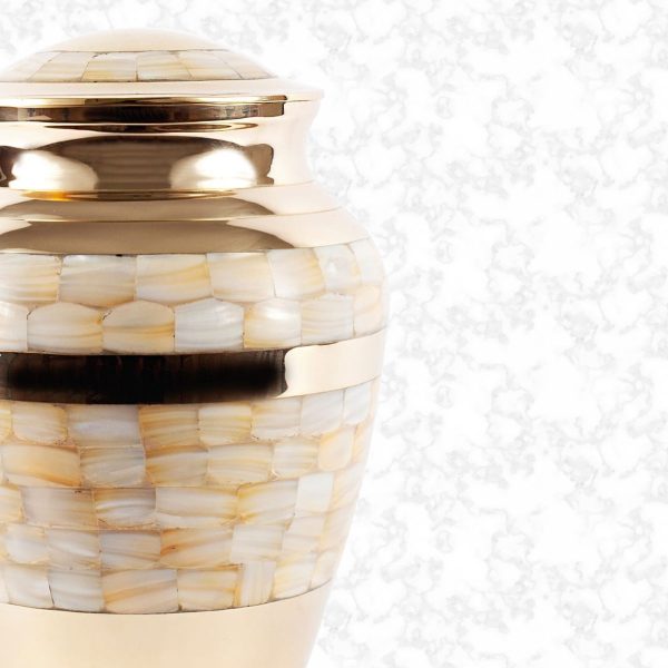 grand gold and mother of pearl brass traditional urn detail