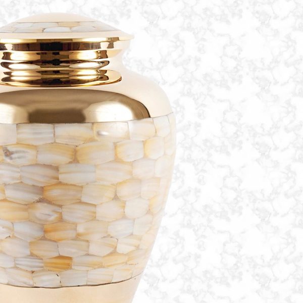 gold and mother of pearl brass traditional urn detail