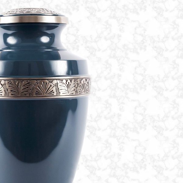 ocean blue and pewter brass traditional urn detail