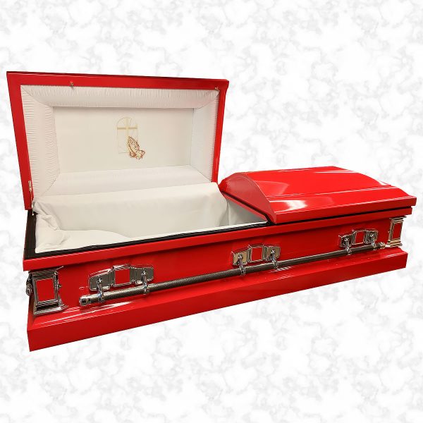 Devotion Bright Red American casket standard white interior