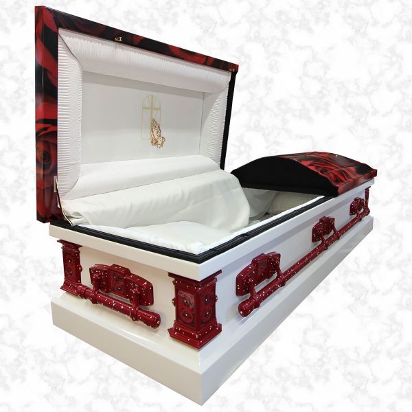 Devotion Roses on black american casket standard interior