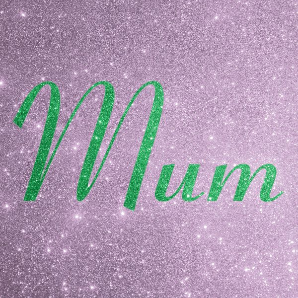 Contrast glitter wording in green on the glitter base