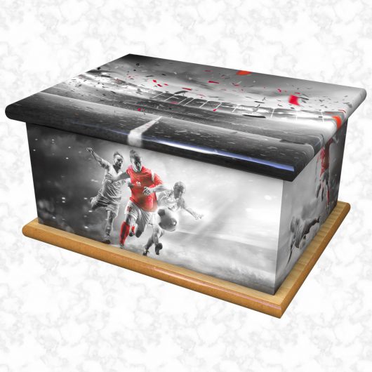 Standing out red ashes casket