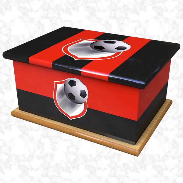 Supporting colours red & black ashes casket