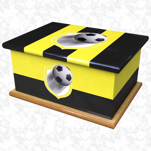 Supporting colours yellow & black ashes casket