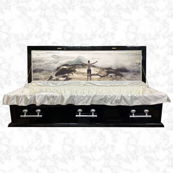 Oxford Black american casket standard interior with bespoke lid picture