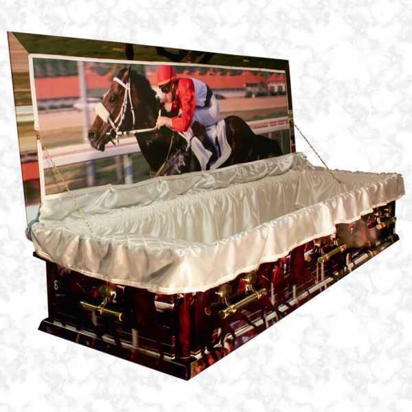 Oxford Horse Racing american casket standard interior with bespoke lid picture