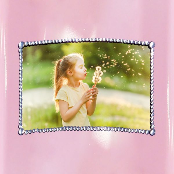 Picture decorated with crystals over the lid of the Ashley Crystal Pink American casket