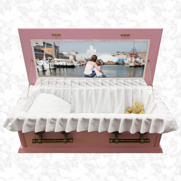 Oxford Child Pink american casket standard interior with bespoke lid picture