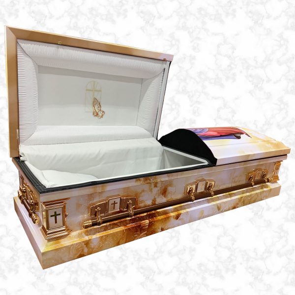 Devotion metal American casket Virgin Mary standard interior