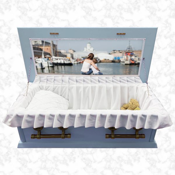 Oxford Child Blue american casket standard interior with bespoke lid picture