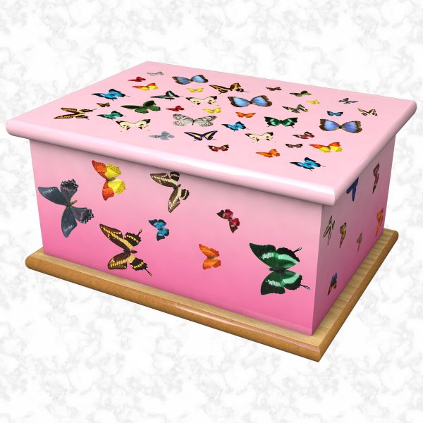 Fluttering beauty pink ashes casket