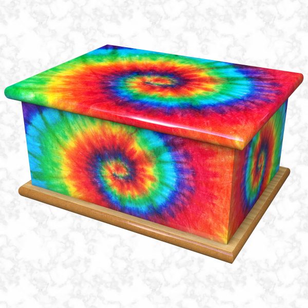 Tie dye ashes casket