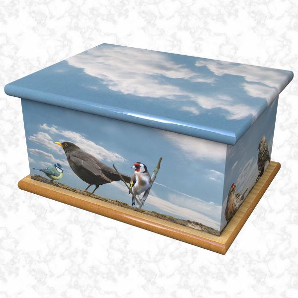 British birds on sky ashes casket