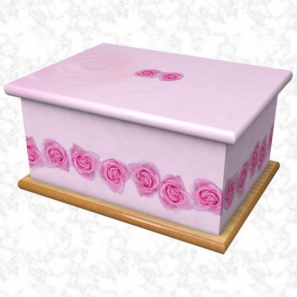 Pink roses lilac ashes casket