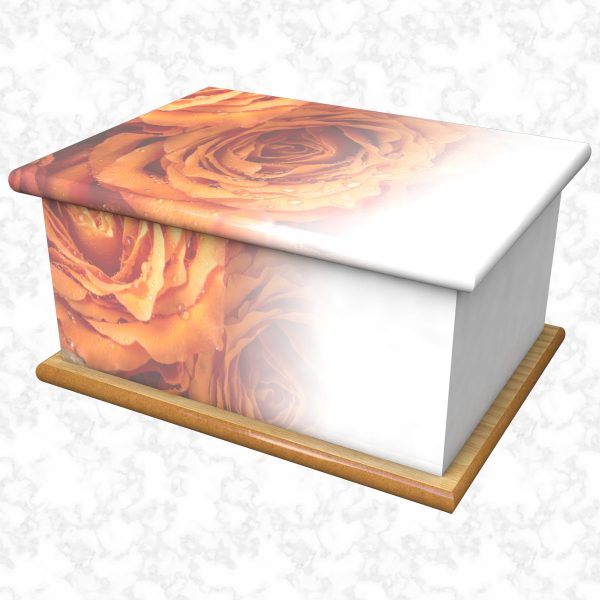 Blushing rose orange ashes casket