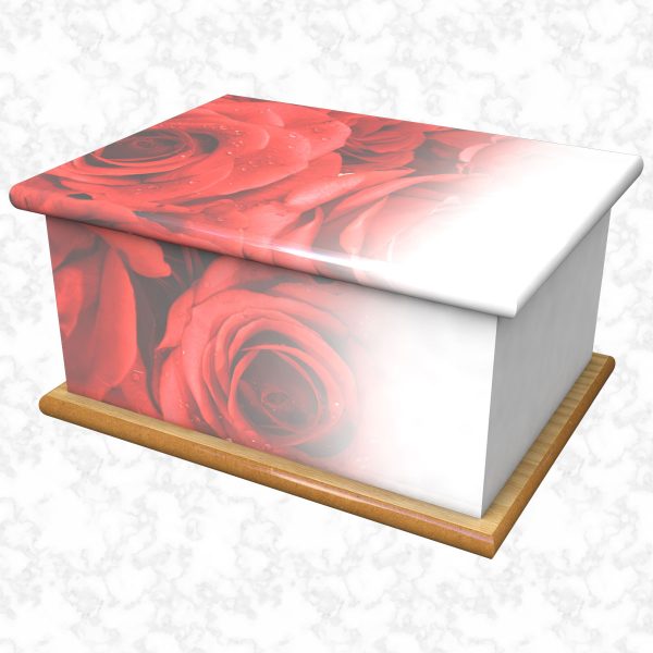 Blushing rose red ashes casket