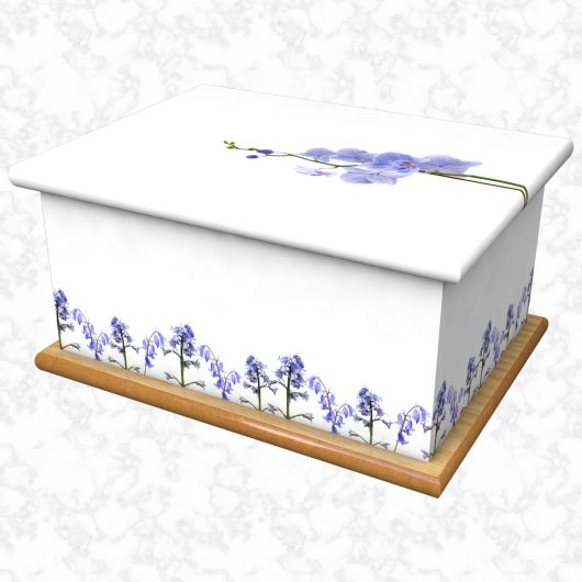 Bluebell and orchid white ashes casket