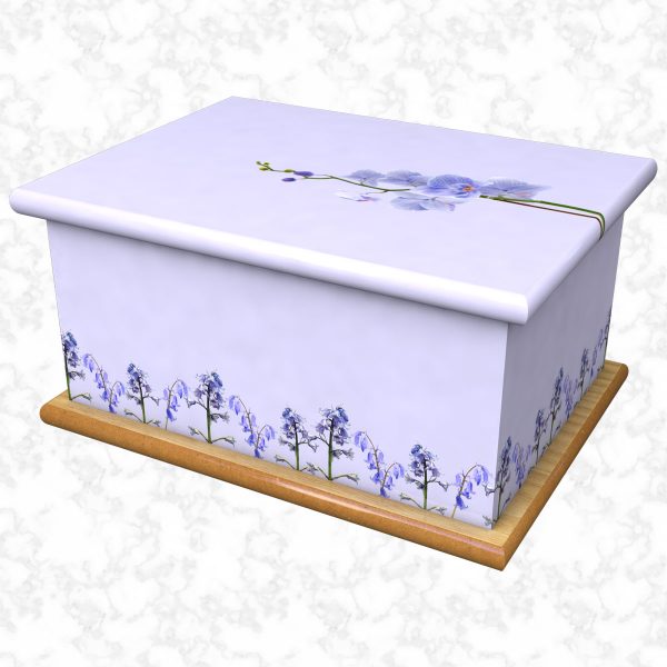 Bluebell and orchid lavender ashes casket