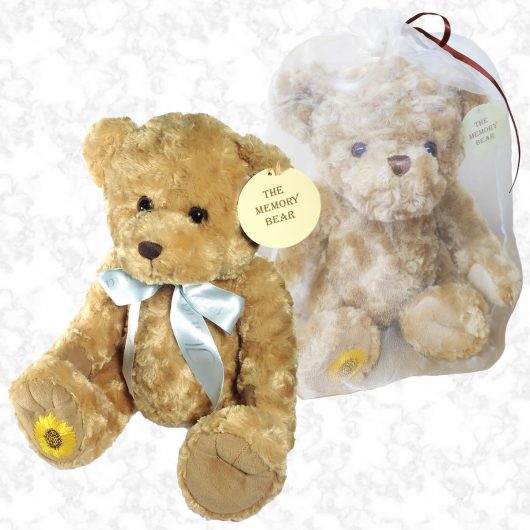 Memory bear with ribbon and kit bag