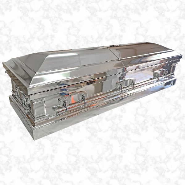 Chrome Silver metal American casket with silver handles