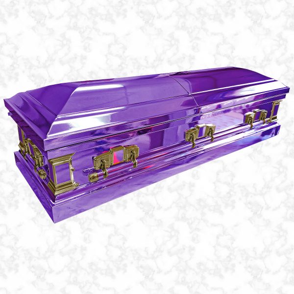 Chrome Purple metal American casket with gold handles