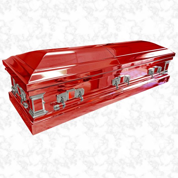 Chrome Red metal American casket with silver handles