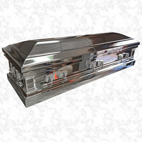 Chrome Black metal American casket with silver handles