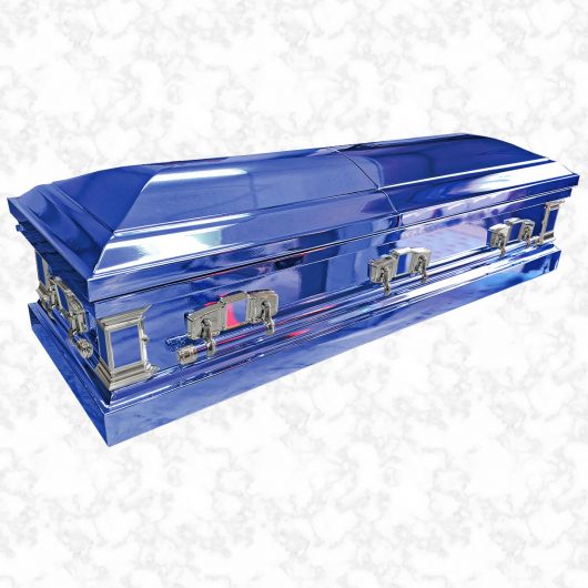 Chrome Blue metal American casket with silver handles