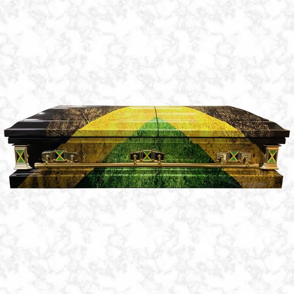 Devotion Jamaican flag metal American casket side view