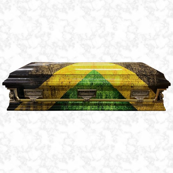 Corpus Christi Jamaican flag wood American casket side view