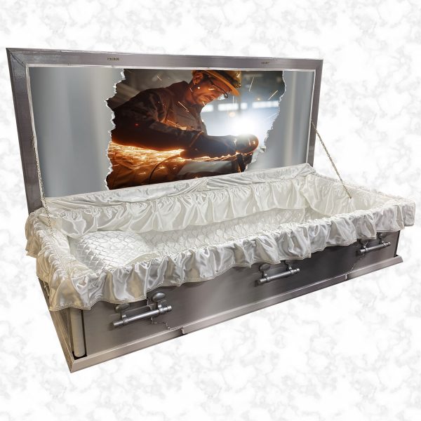 Oxford wood American casket Ripped Metal Effect standard interior