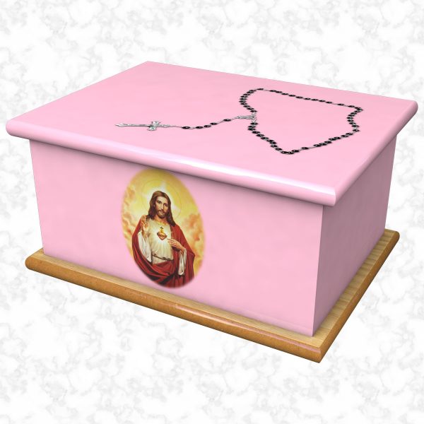 rosary pink sacred heart ashes casket