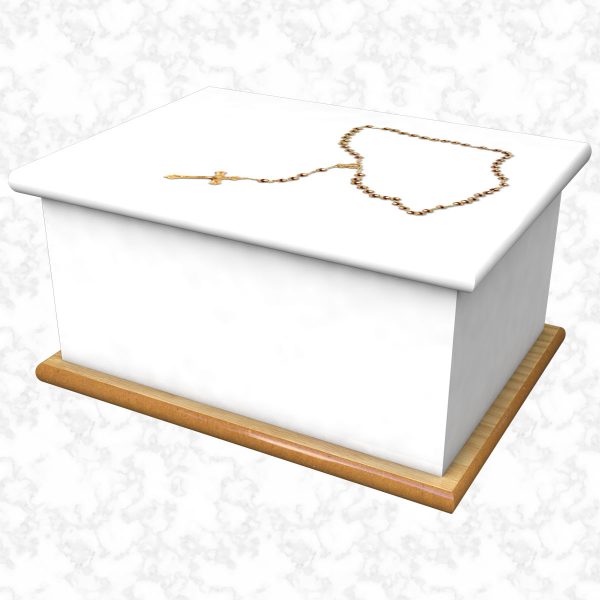 rosary white ashes casket