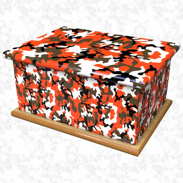 camo orange ashes casket