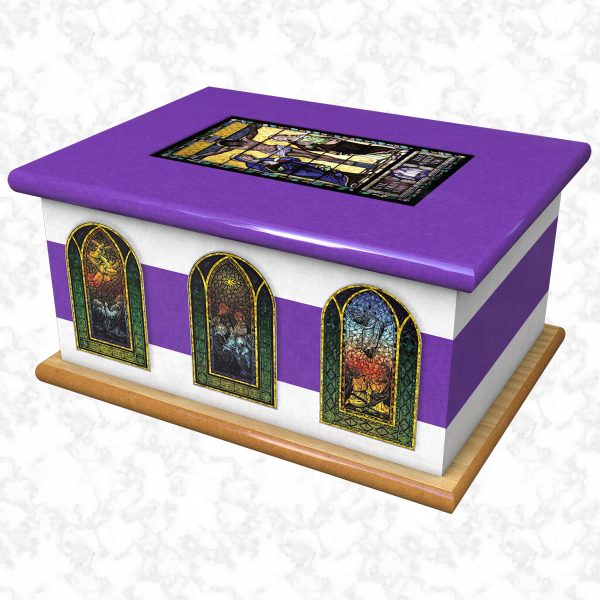 stained glass purple ashes casket