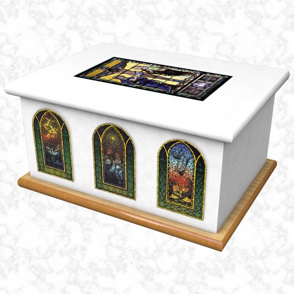 stained glass white ashes casket