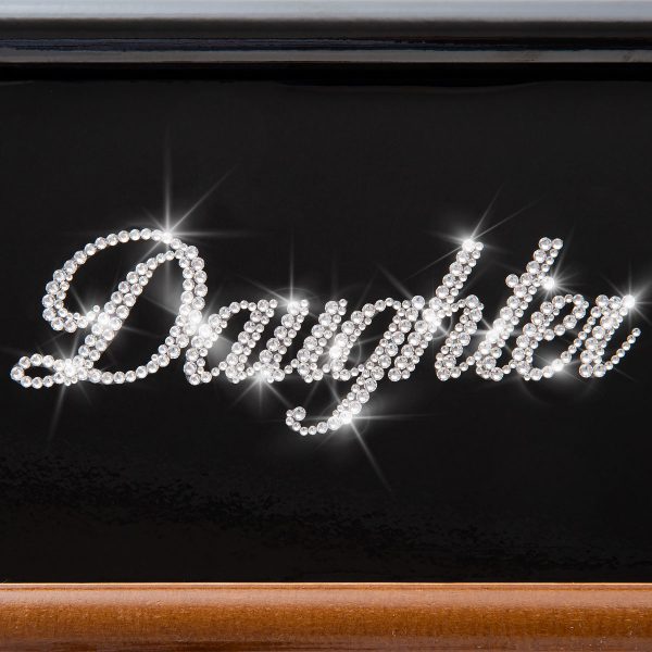 bespoke sparkling name ashes casket front detail