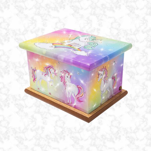 bespoke rainbow unicorns child ashes casket