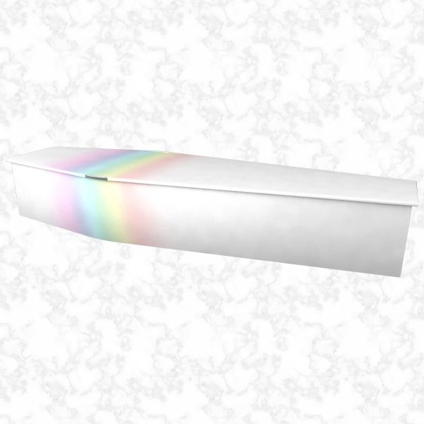 Rainbow on White Colourful Coffin side view